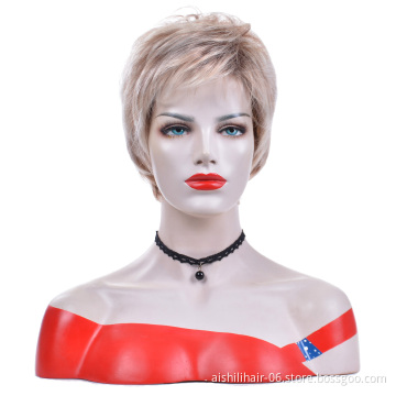 Wholesale natural stort mix flaxen blonde fibre heat resisitant synthetic hair wigs for women